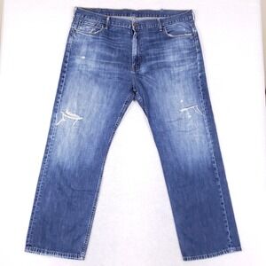 Levi's 541 Relaxed Straight Jeans Mens 42x32 Blue Distressed Ripped Denim